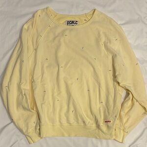 Butter Yellow Floral Embroidery Crewneck